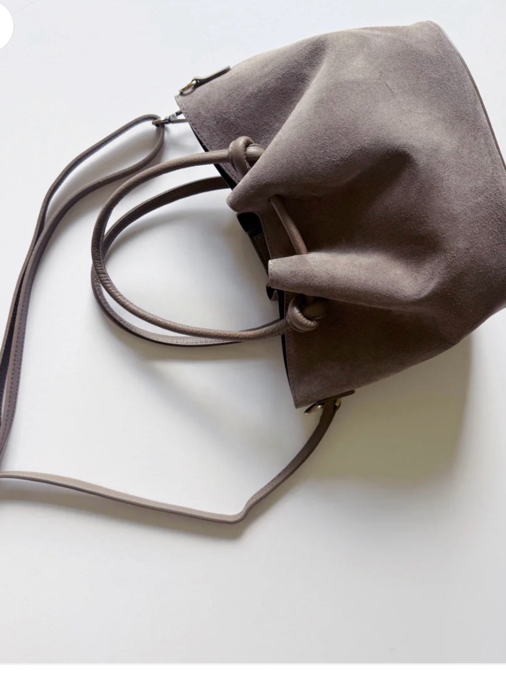 Suede Knot-Handle Shoulder Bag in Taupe - Picture 5 of 6